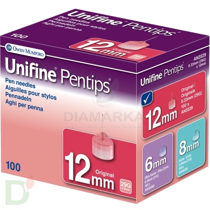 Иглы Юнифайн (Unifine Pentips) 29G 12 мм, 100 штук, для шприц-ручек