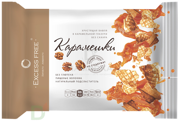 Печенье вафельное "Карамешки с орешками" без сахара 40гр.