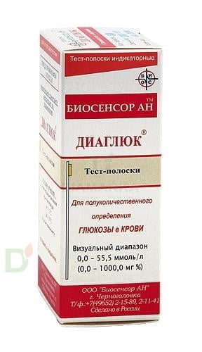 Визуальные тест-полоски для определения глюкозы в крови Диаглюк № 50
