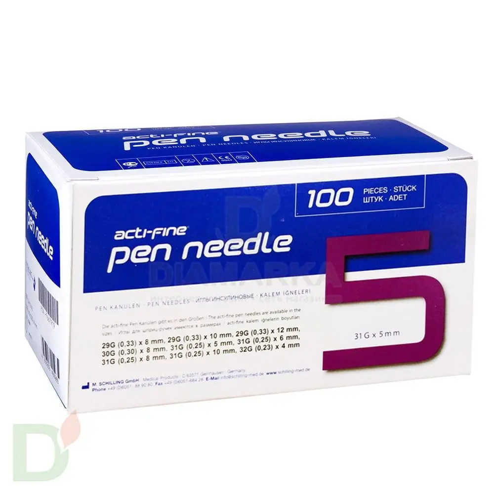 Иглы Акти-Файн (Acti-Fine) 31G, длина 5 мм, 100 штук, для шприц ручек